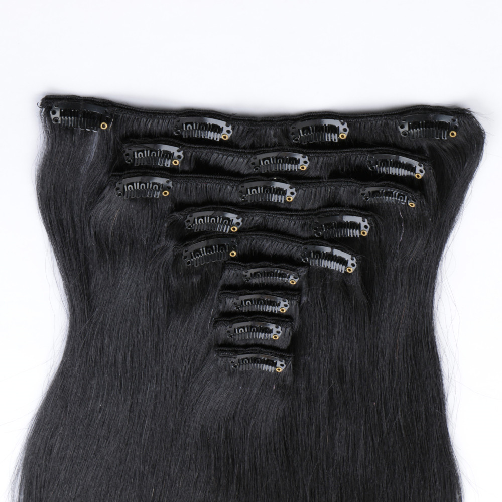 Clip in Hair Extension Wholesale Cheap black Color Invisible double drown clip In Human Hair Extensions HN 217